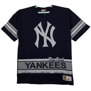 New York Yankees Mitchell & Ness MLB Large Shirt Distressed Logo‎ Navy NWT